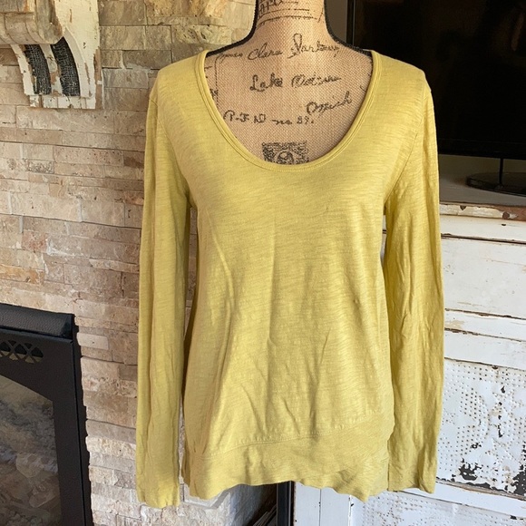 Sundance long sleeve swoop neck burnout tshirt criss cross at hem yellow/gold - Picture 1 of 14